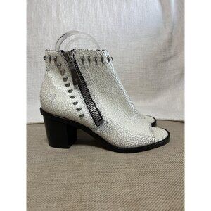 FRYE Brielle Rebel Peep Toe Women's Crackle Leather Bootie Ankle Boots White 5.5